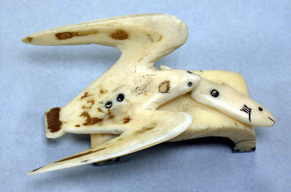Jaeger and Fish, Ivory (walrus), pigment, Inuit 