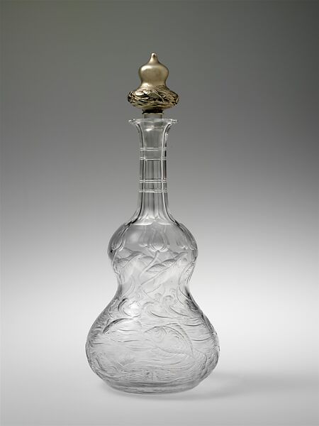 Decanter, Attributed to H. P. Sinclaire and Company (1904–28), Blown, cut, and engraved glass; silver, American 