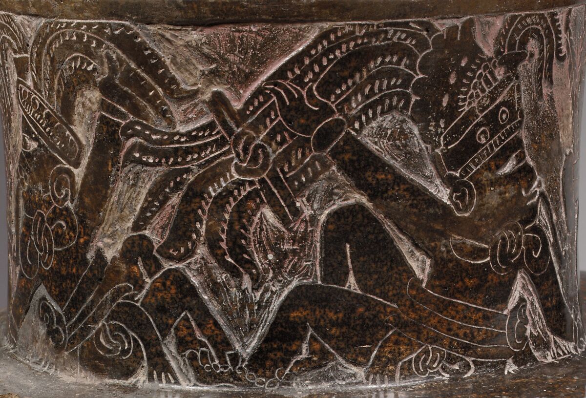 Yoke-form vessel, Maya artist(s), Ceramic, red pigment (possibly cinnabar), Maya