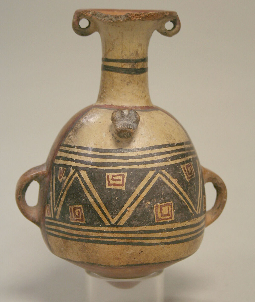 Painted Aryballus Jar, Ceramic, pigment, slip, Inca 