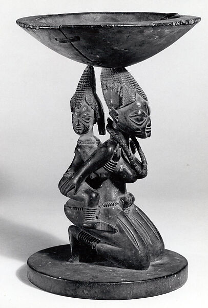 Ifa Divination Vessel: Mother and Child Caryatid (Agere Ifa), Wood, beads, Yoruba peoples 
