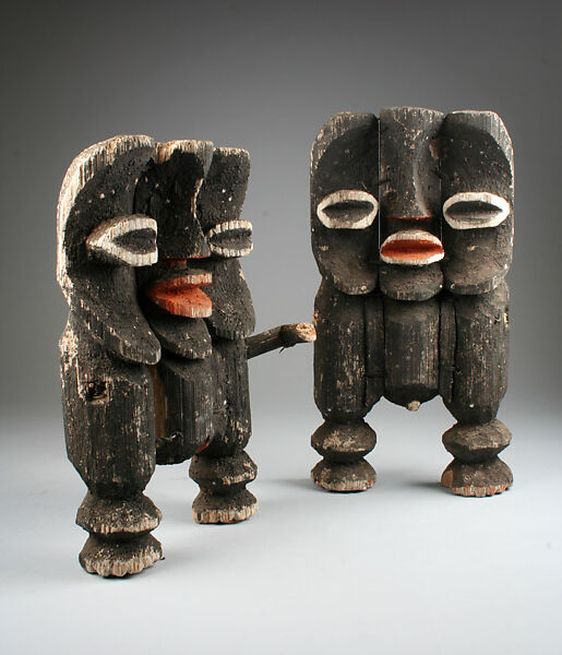 Pair of Male and Female Figures (Kike), Pith, pigment, Mambila peoples, Mbamnga group 