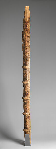 Palace pillar with male figures and leopard, Grassfields artist, Wood, pigment, Babanki
