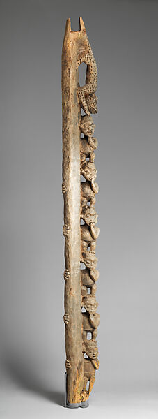 Palace pillar with male figures and leopard, Grassfields artist, Wood, pigment, Babanki