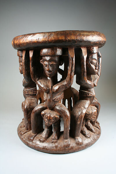 Prestige Stool: Leopards and Female Figures, Wood, Noni peoples (Nkor) 