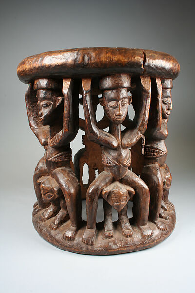 Prestige Stool: Leopards and Female Figures, Wood, Noni peoples (Nkor)