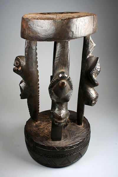 Prestige Stool, Wood, charcoal, polish, Mambila peoples, Lus group