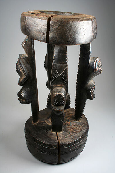 Prestige Stool, Wood, charcoal, polish, Mambila peoples, Lus group