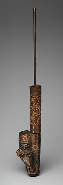 Pipe with depiction of a ruler, Eghap(?) artist, Terracotta, wood, iron, Bamileke peoples, Bagam chiefdom