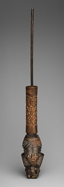 Pipe with depiction of a ruler, Eghap(?) artist, Terracotta, wood, iron, Bamileke peoples, Bagam chiefdom