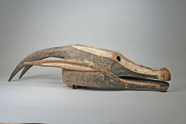 Helmet Mask: Antelope, Bamana numu (blacksmith), Wood, pigment, Bamana peoples