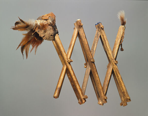Divination Instrument (Galukoji), Wood, bamboo, feathers, fiber, beads, abrus seeds, camwood powder, Pende peoples