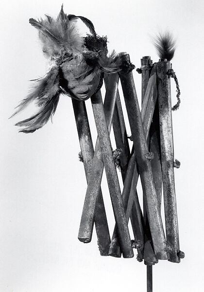 Divination Instrument (Galukoji), Wood, bamboo, feathers, fiber, beads, abrus seeds, camwood powder, Pende peoples