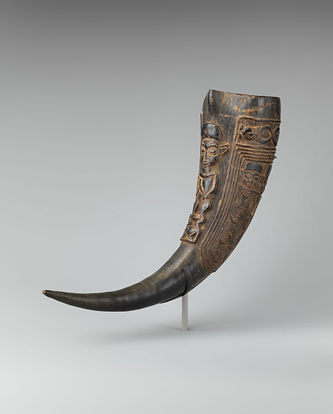 Ceremonial Drinking Horn, Horn (buffalo), camwood powder, Bamum
