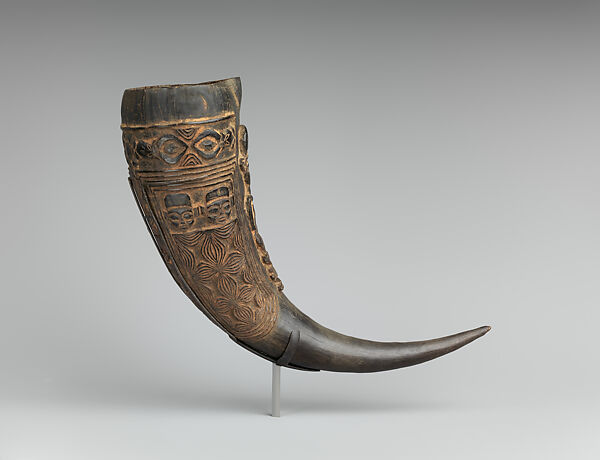 Ceremonial Drinking Horn, Horn (buffalo), camwood powder, Bamum 