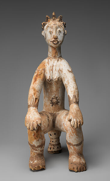 Figure: Seated Female (Anjenu), Wood, pigment, Okpoto peoples (Idoma) 