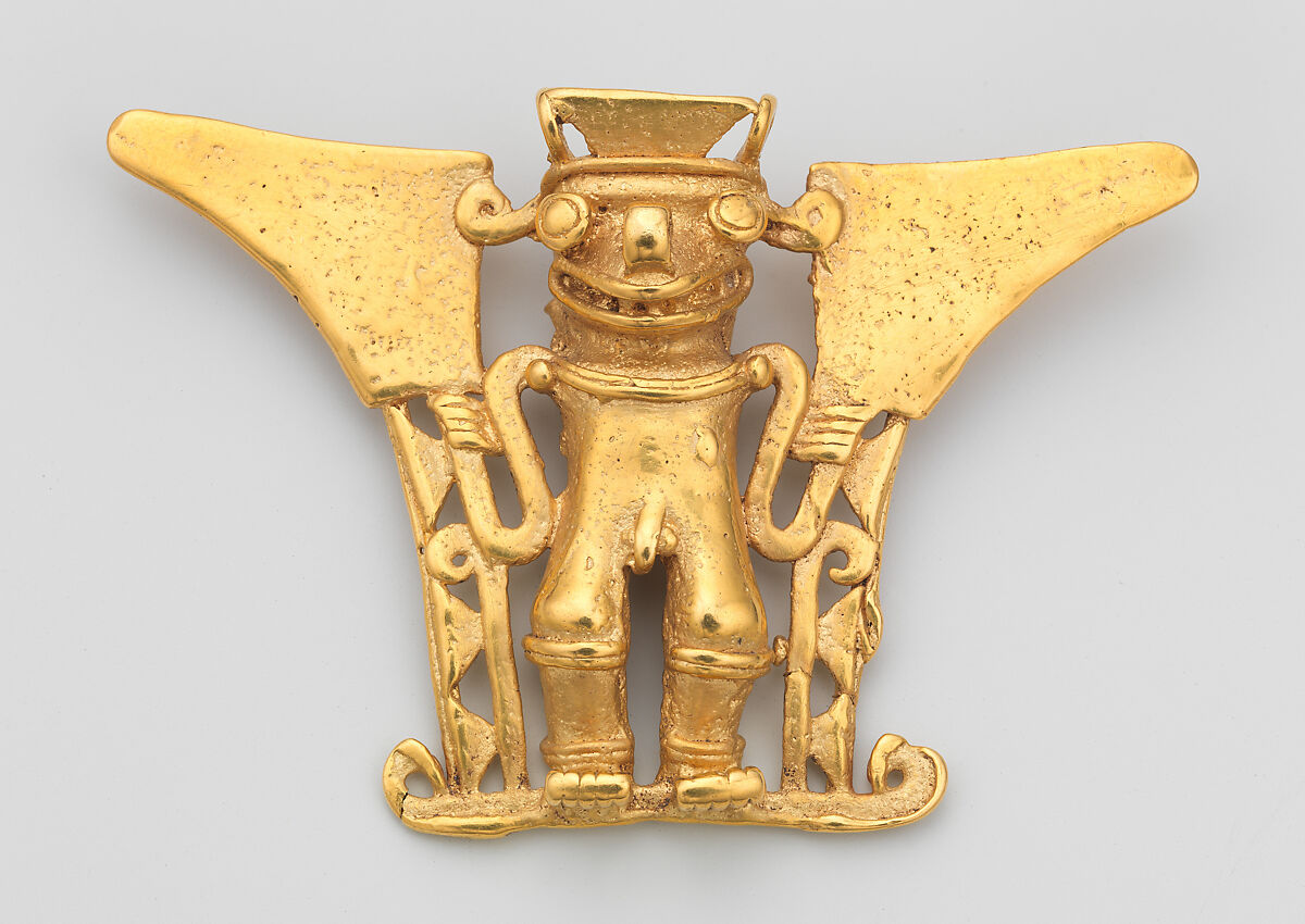 Bat-Head Figure Pendant, Gold, Diquís 