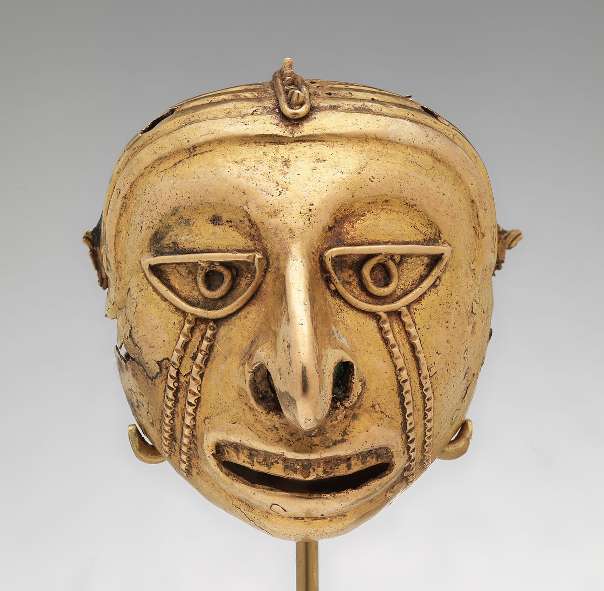 Bell, Head, Gold (cast), Aztec or Mixtec 