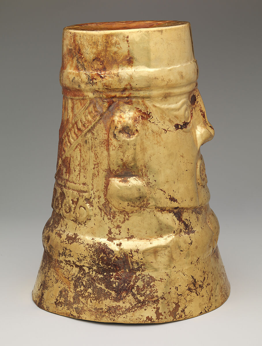 Beaker with inverse face, Lambayeque (Sicán) artist(s), Gold, Lambayeque (Sicán)