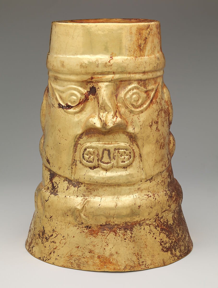 Beaker with inverse face, Lambayeque (Sicán) artist(s), Gold, Lambayeque (Sicán) 