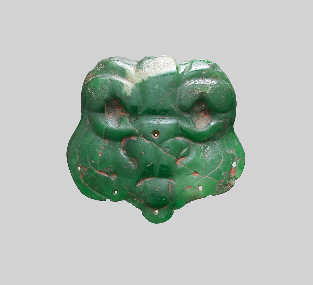 Duck-Face Ornament, Jadeite, pigment, Olmec 