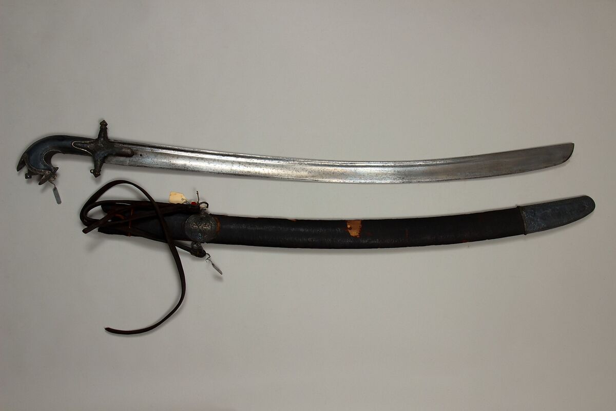 Sword (Saif) with Scabbard, Steel, silver, leather, Indian, Hyderabad or Arabian 