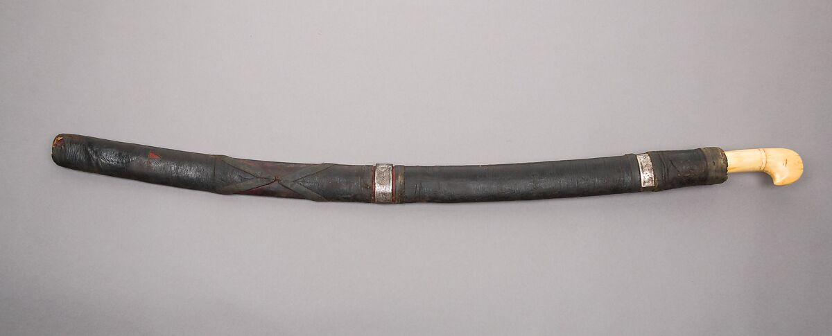 Sword with Scabbard, Steel, leather, silver, ivory, wood, Caucasian