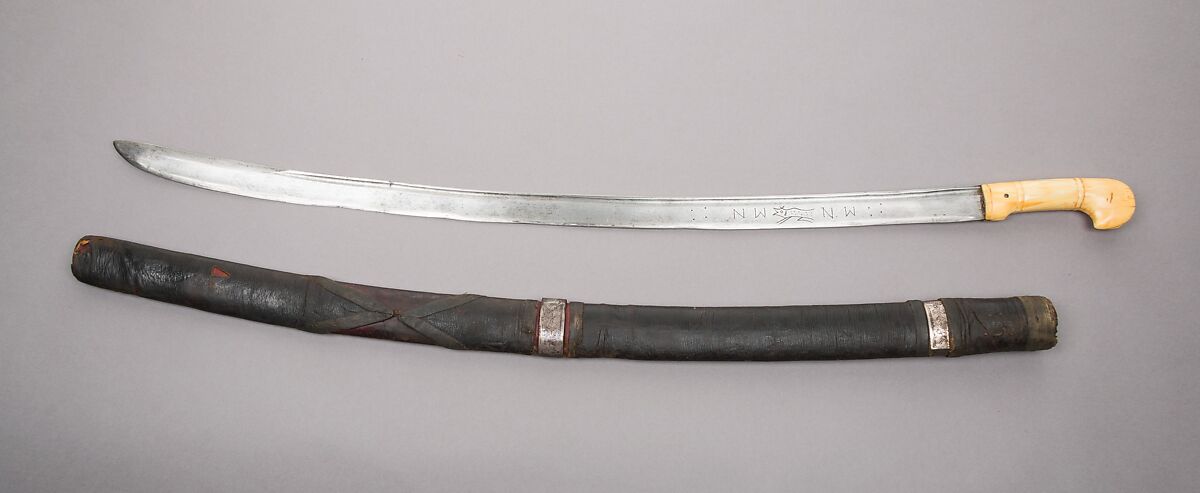 Sword with Scabbard, Steel, leather, silver, ivory, wood, Caucasian