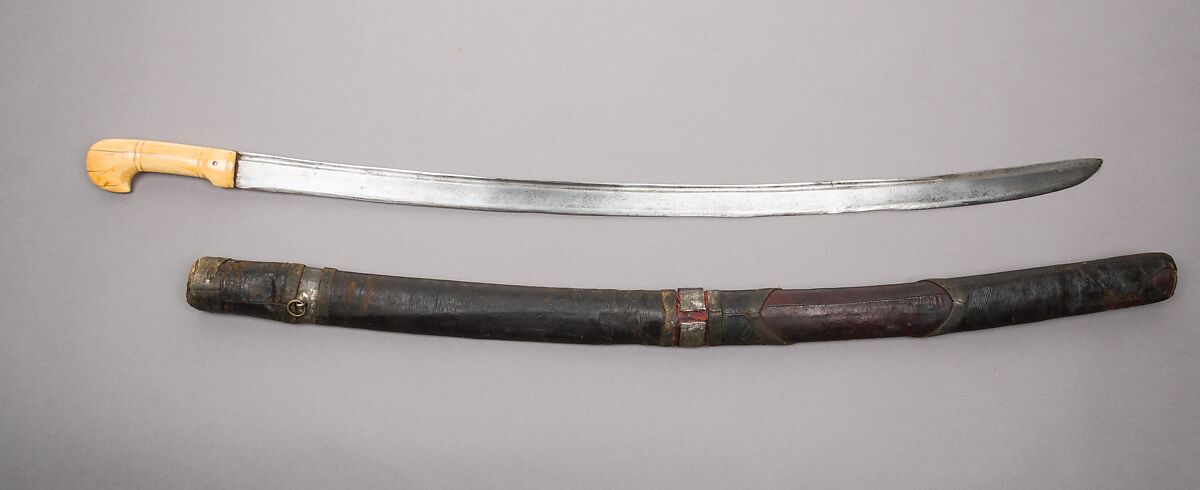 Sword with Scabbard, Steel, leather, silver, ivory, wood, Caucasian