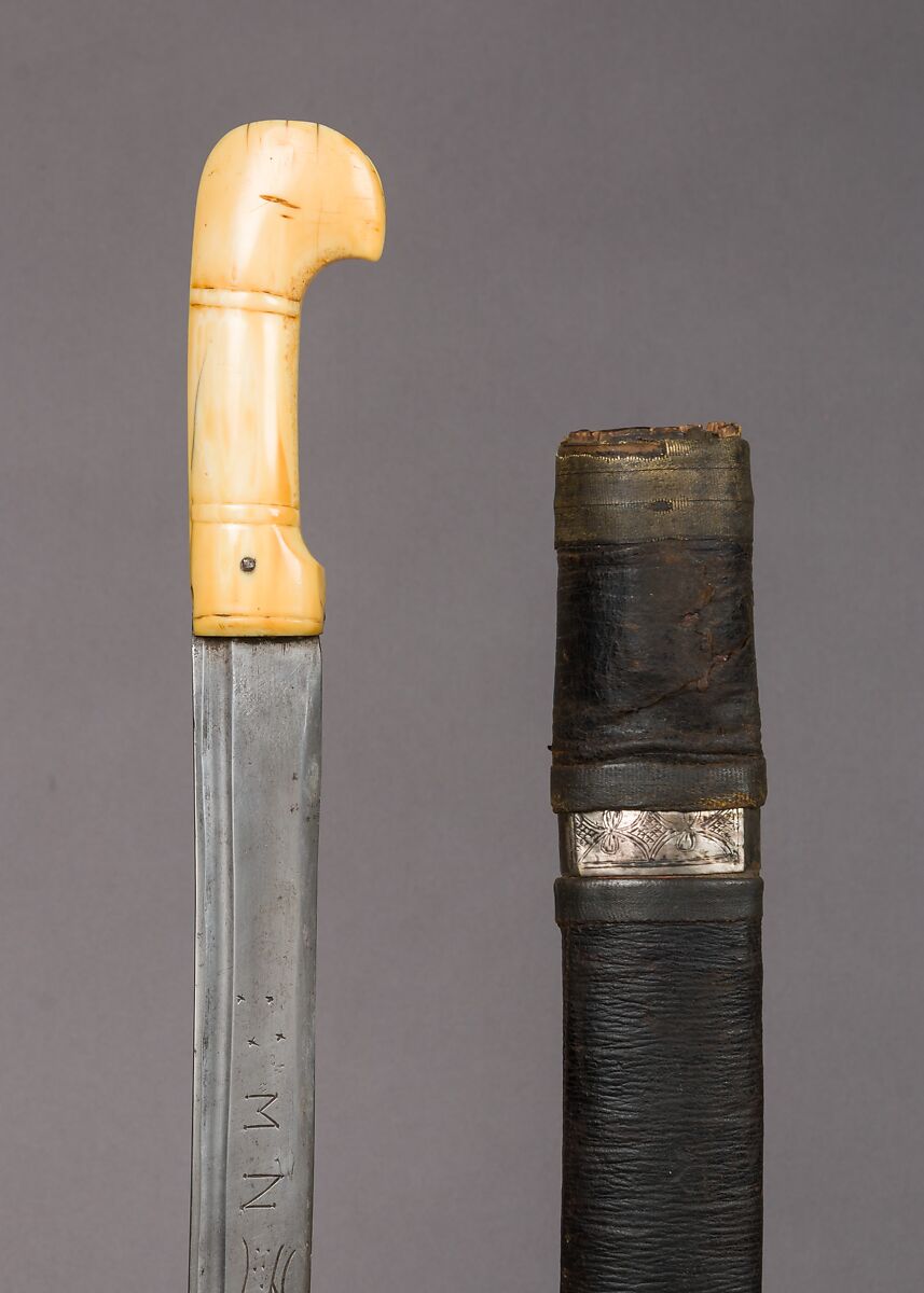 Sword with Scabbard, Steel, leather, silver, ivory, wood, Caucasian