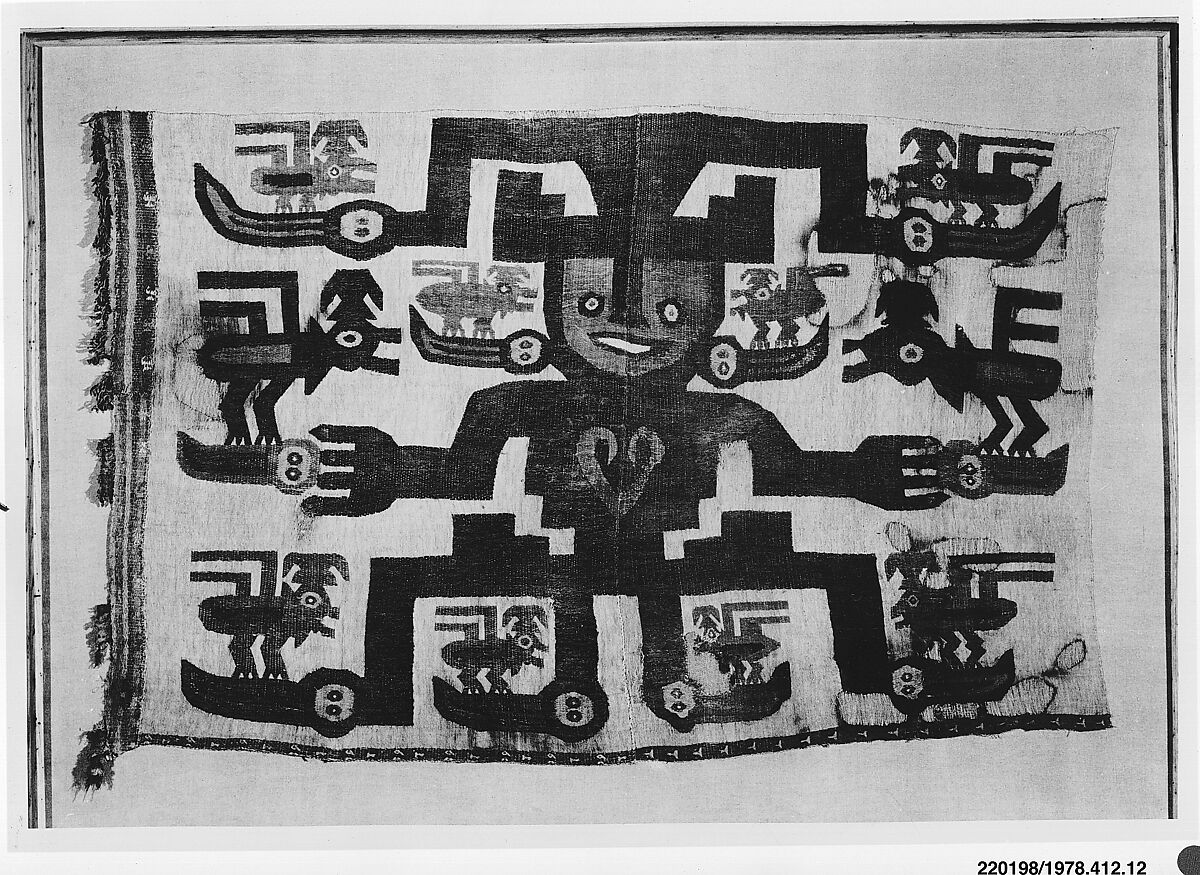 Embroidered Panel with Figure, Cotton, camelid hair, Chimú 