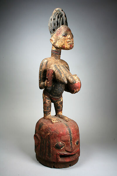 Helmet Mask: Female Figure (Epa or Elefon), Fakeye family, Wood, pigment, Yoruba peoples 