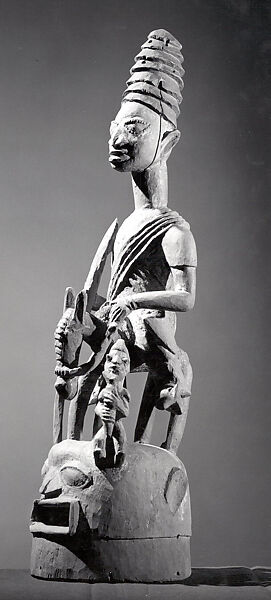 Epa Helmet Mask: Equestrian Figure (Jagun Jagun), Workshop of Bamboshe  , possibly, Wood, pigment, Yoruba peoples 