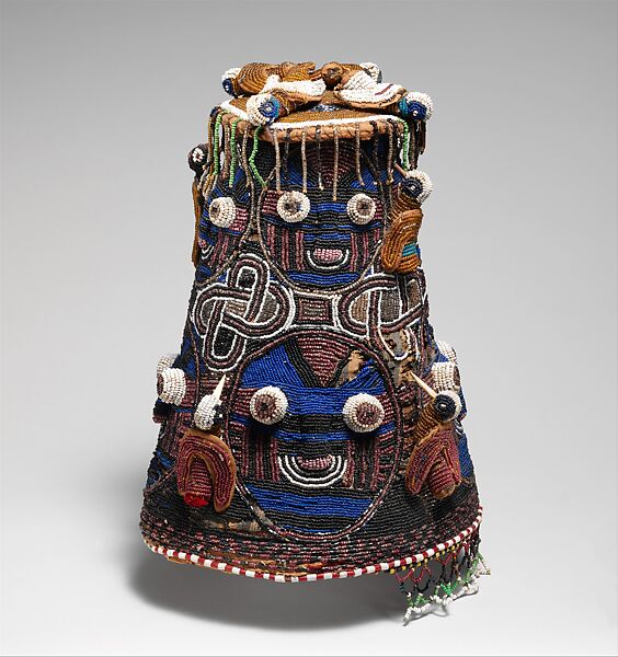 Crown (Adenla), Cotton, beads, bone, wood, Yoruba peoples 