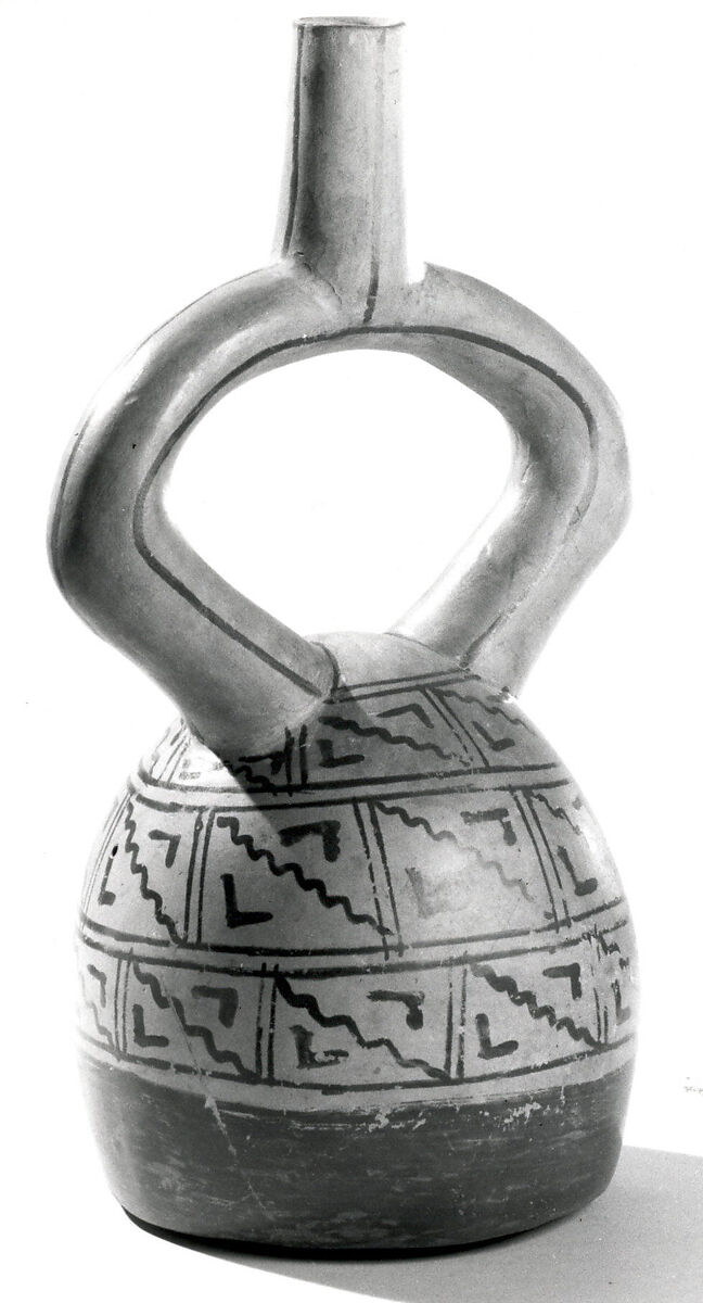 Bottle, Geometric Designs, Ceramic, slip, pigment, Moche