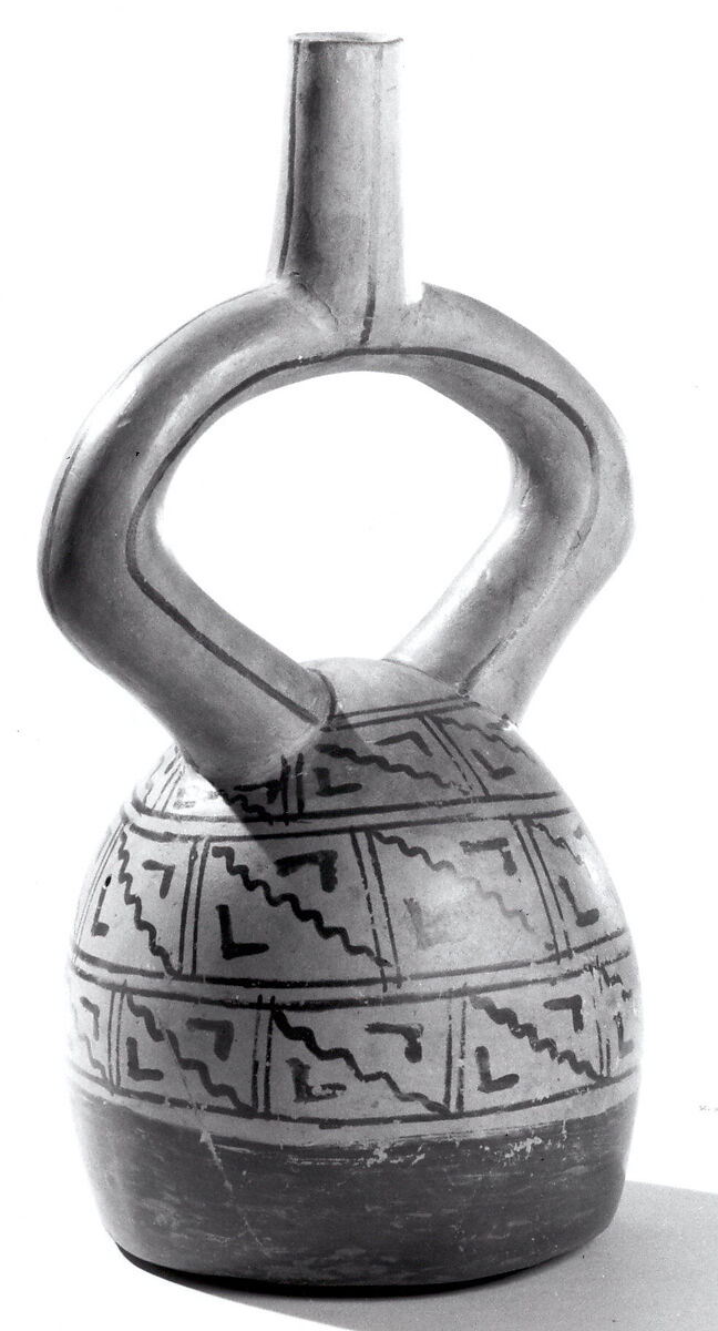 Bottle, Geometric Designs, Ceramic, slip, pigment, Moche