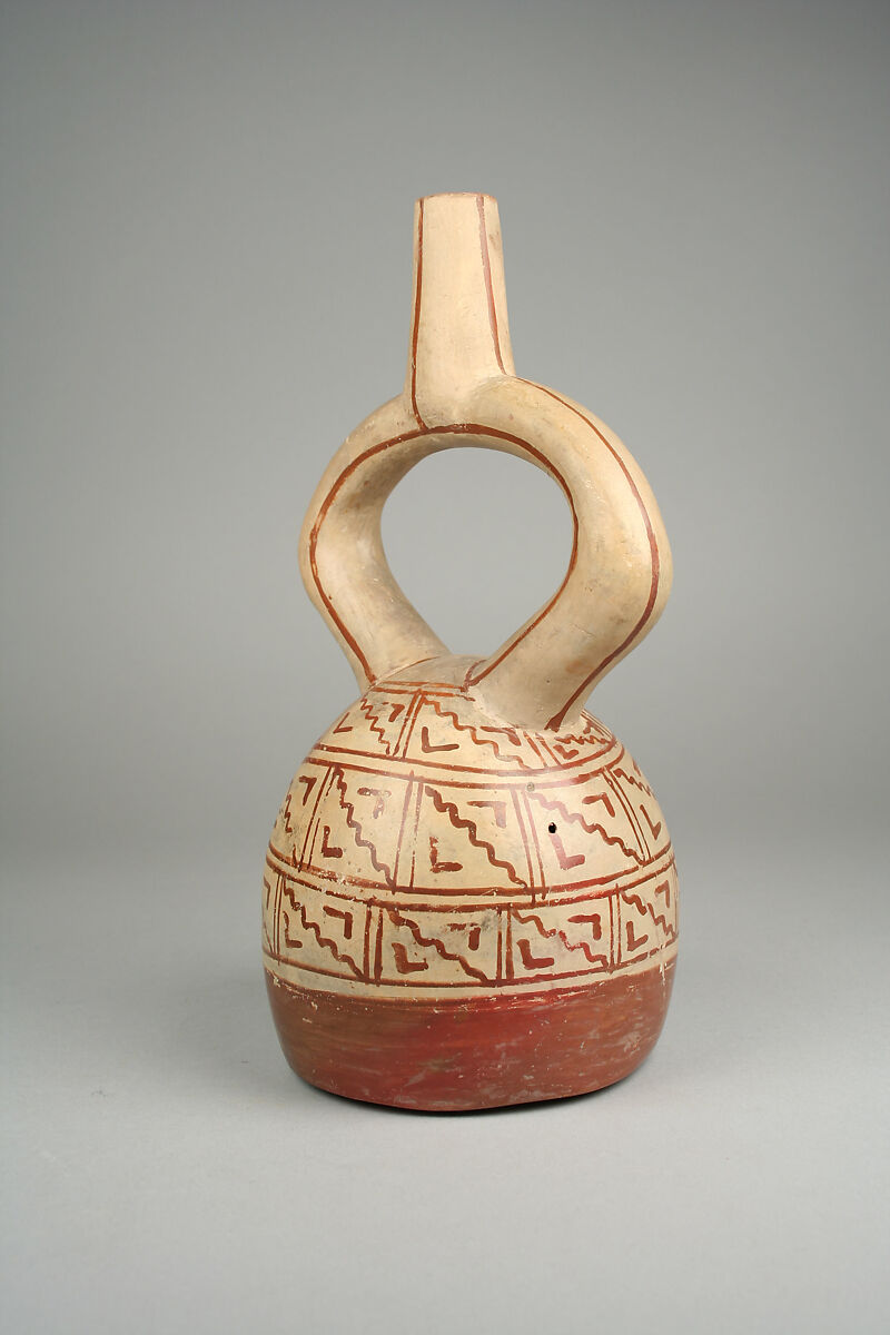 Bottle, Geometric Designs, Ceramic, slip, pigment, Moche 