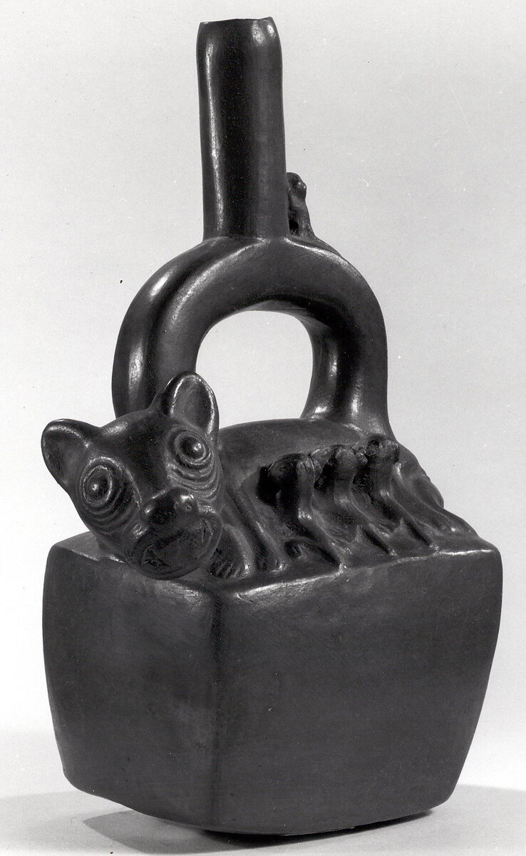 Stirrup Spout Bottle with Animals, Ceramic, slip, Chimú