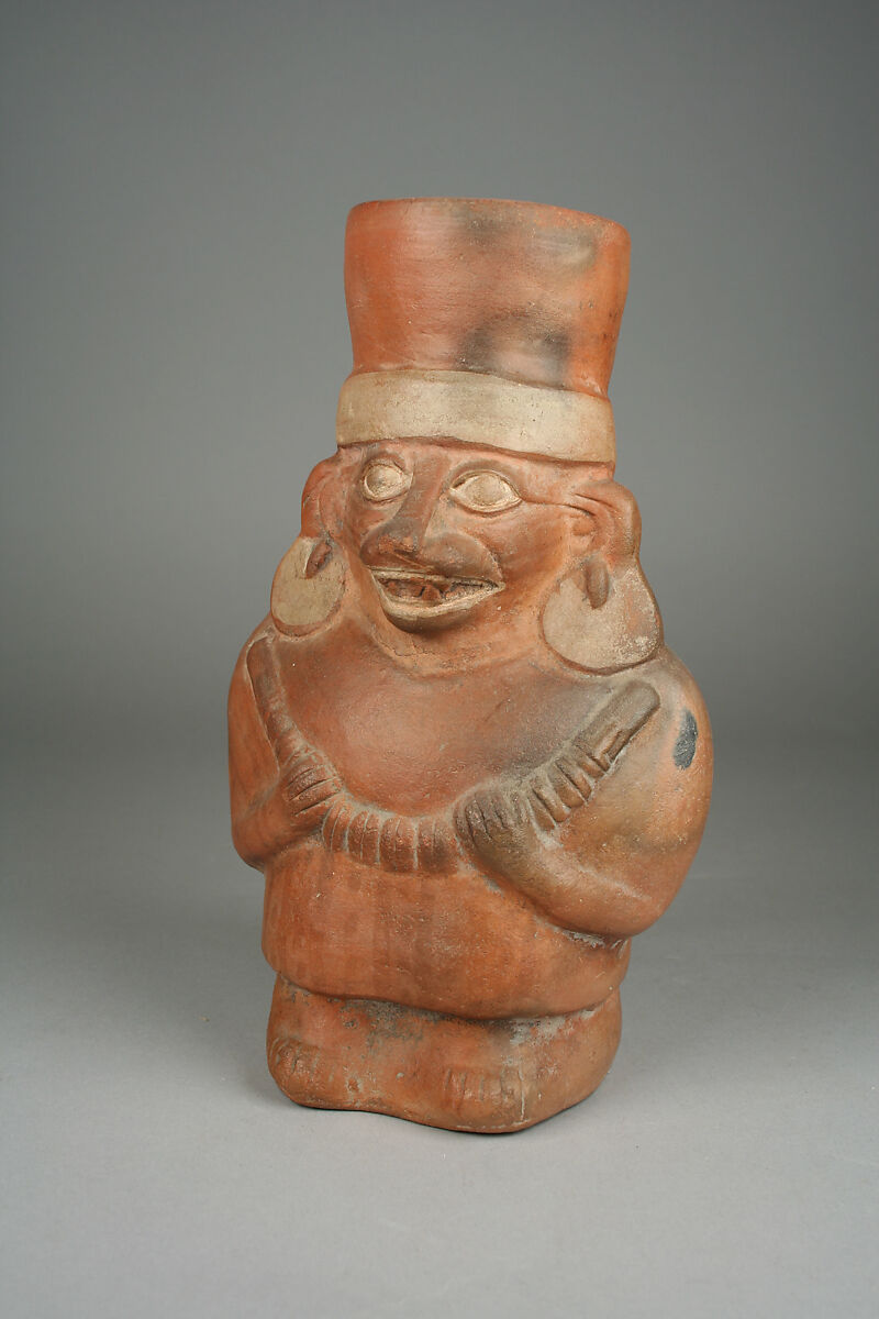 Jar, Anthropomorphic Fox, Ceramic, slip, pigment, Moche 