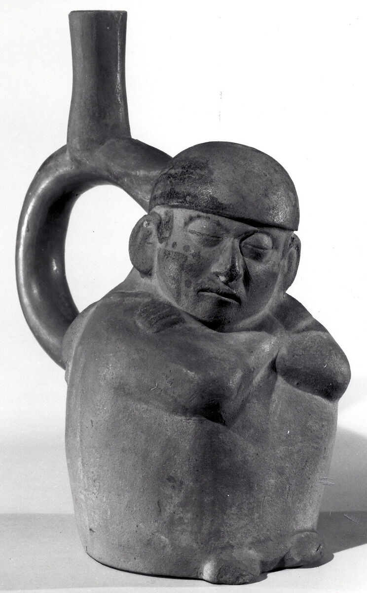 Bottle, Sleeping Figure, Ceramic, slip, pigment, Moche