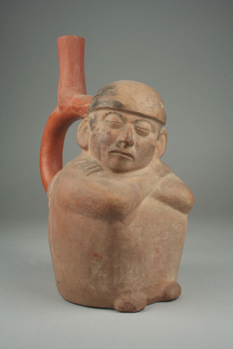 Bottle, Sleeping Figure, Ceramic, slip, pigment, Moche 