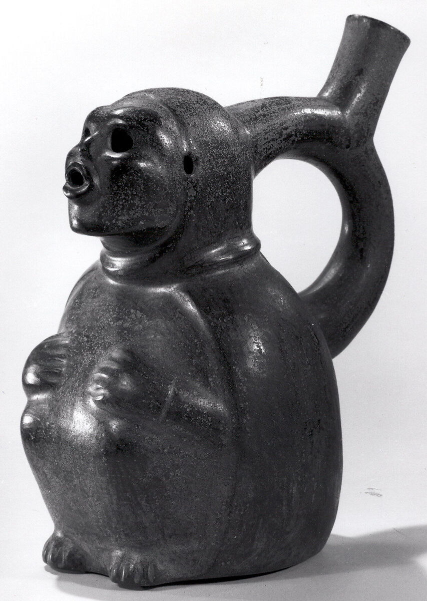Figure Bottle, Ceramic, slip, pigment, Moche