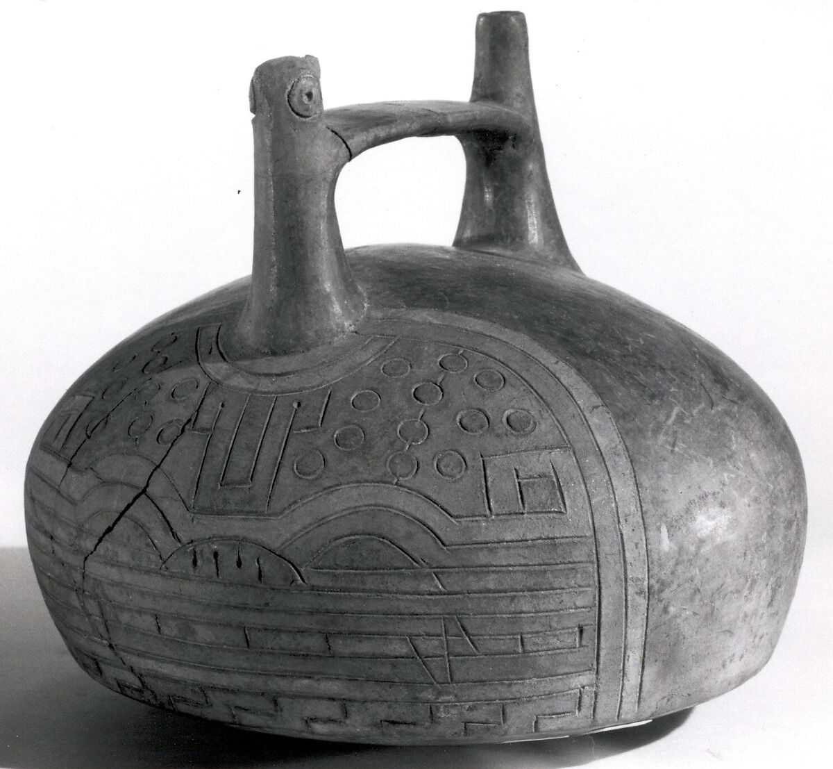 Bottle, Feline Face, Ceramic, pigment, Paracas