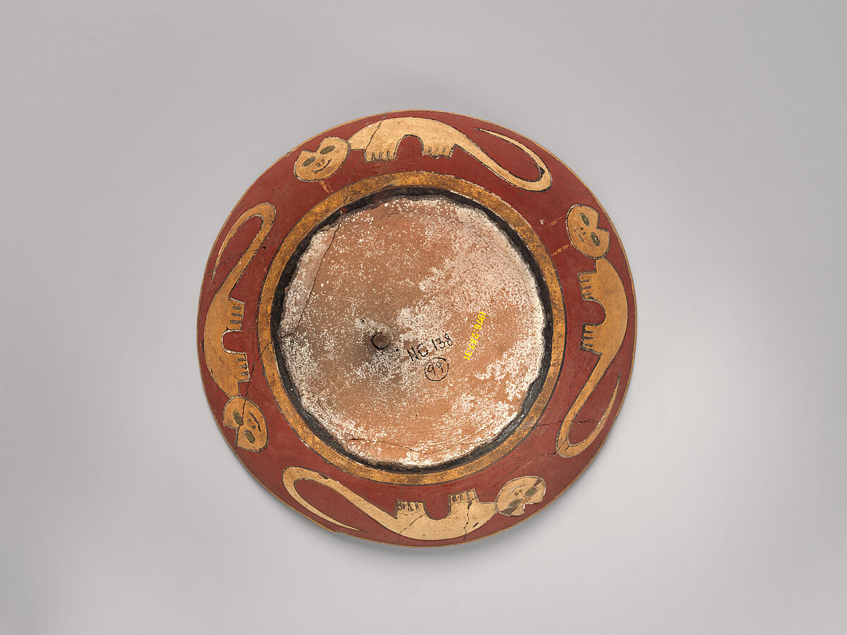 Rattle bowl with flying figure (Oculate Being), Paracas artist(s), Ceramic, post-fire paint, Paracas