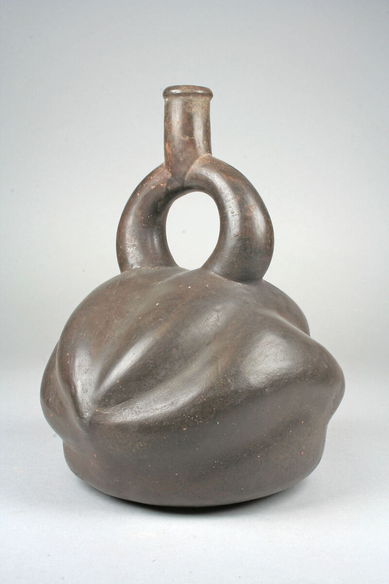 Stirrup Spout Bottle with Fruit Form, Ceramic, Moche 