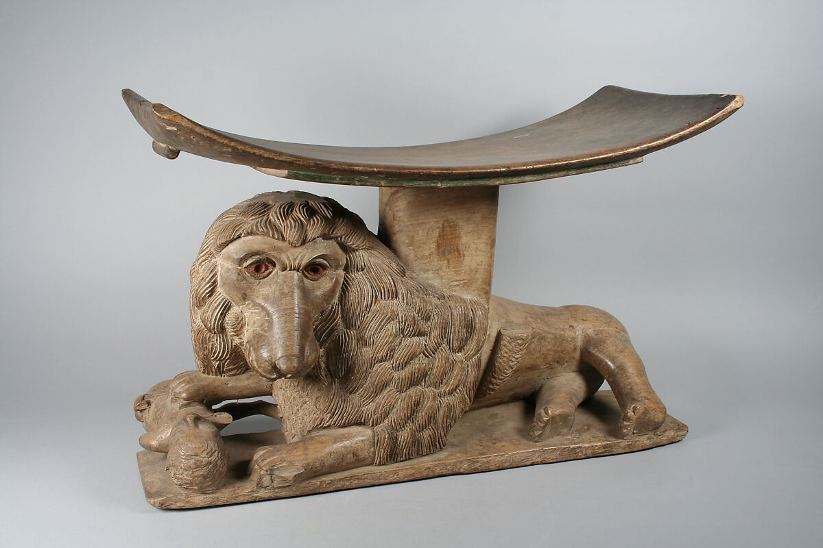 Prestige Stool: Lion Base, Wood, Akan peoples 