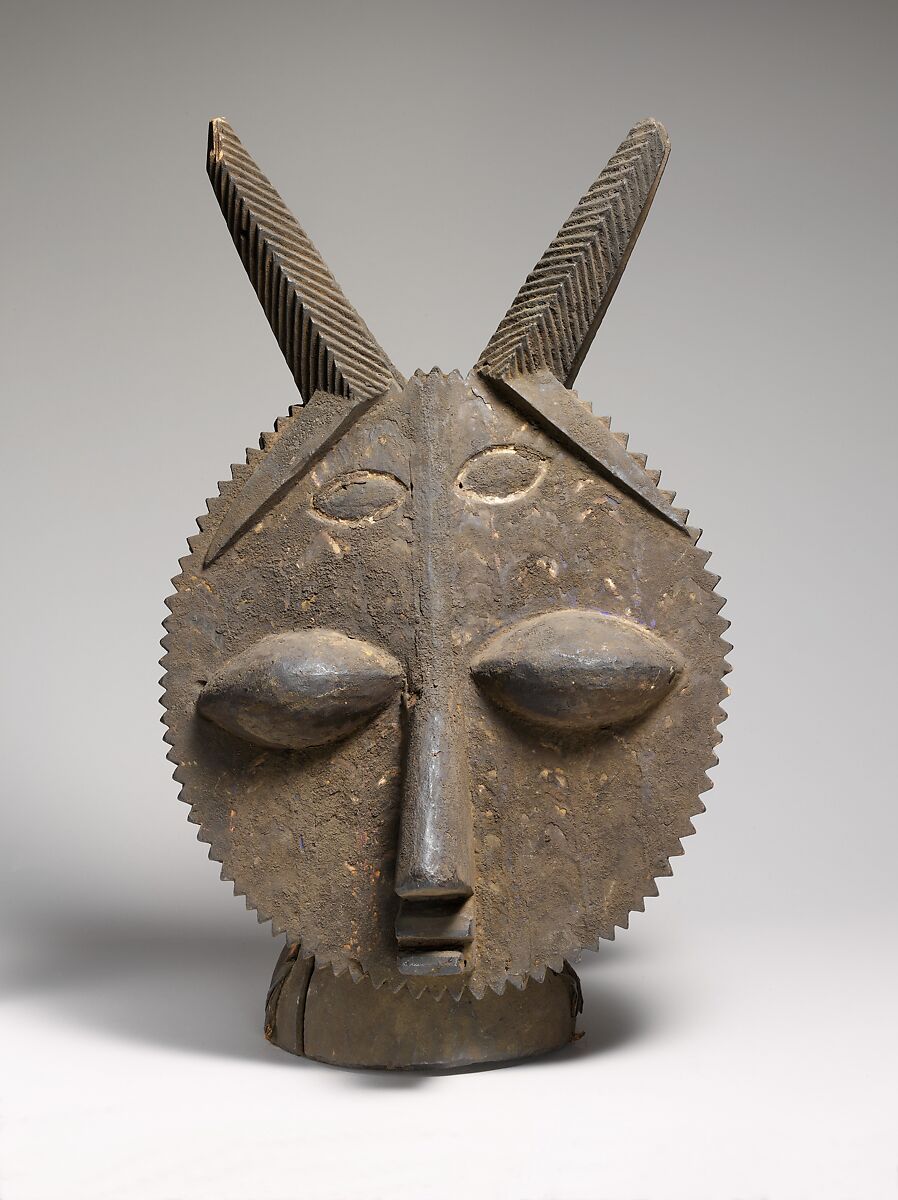 Double-faced water spirit crest, Ijebu-Yoruba artist, Wood, pigment, accumulated surface material, Yoruba peoples, Ijebu group