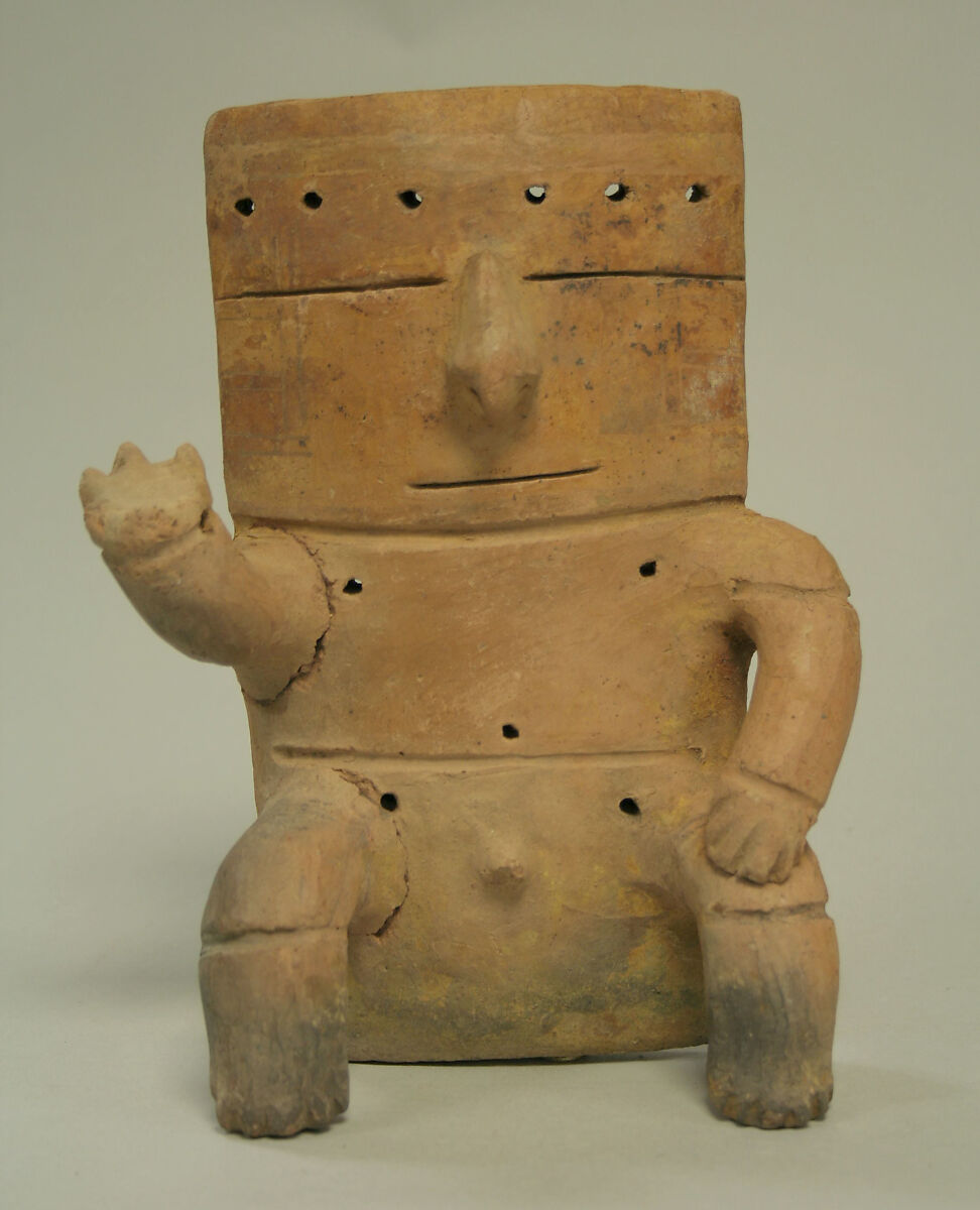 Seated Male Figure, Ceramic, Quimbaya 