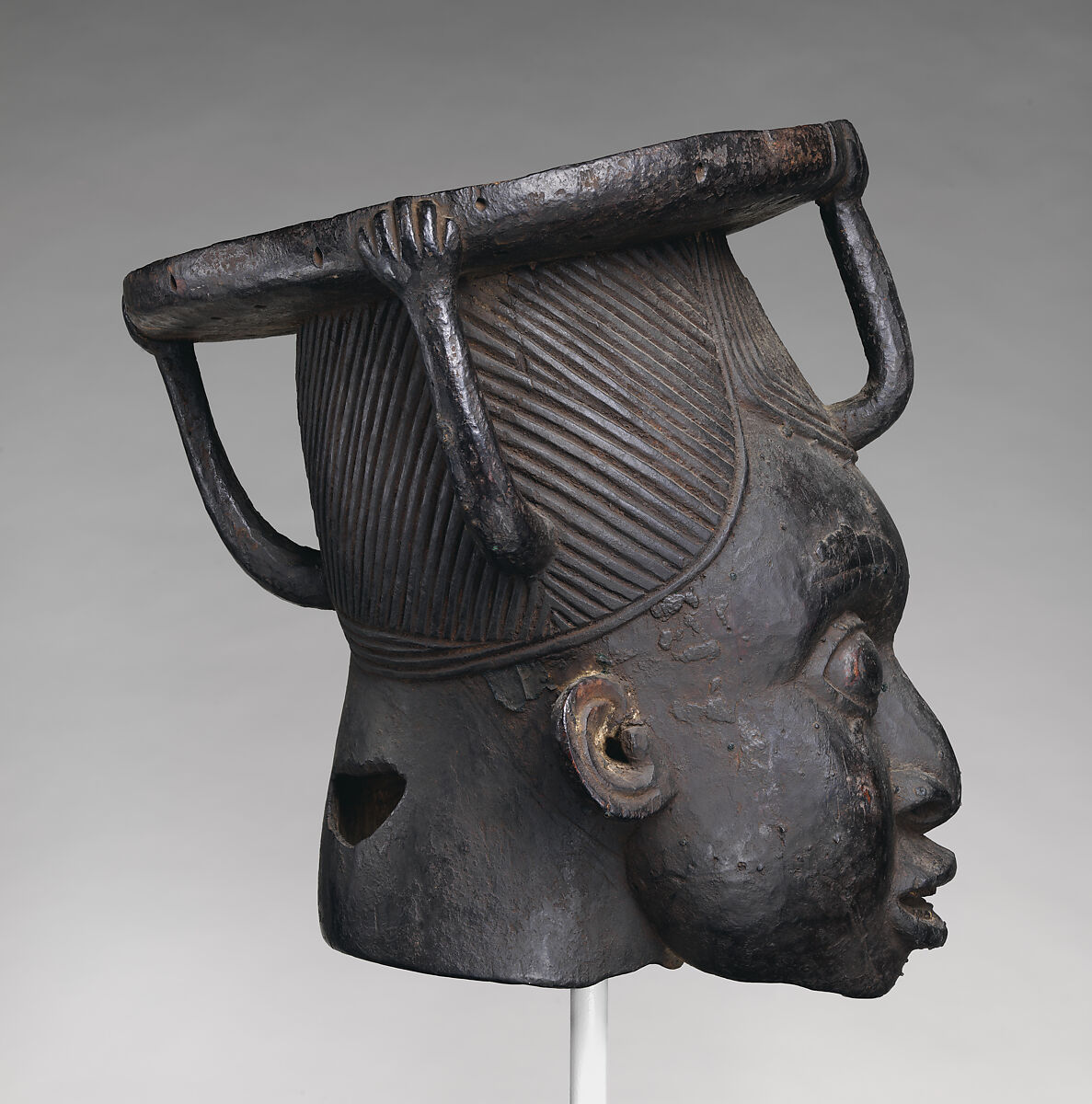 Helmet crest, Grassfields artist, Wood, iron, copper, pigment(?), wax, Kom kingdom, Laiko