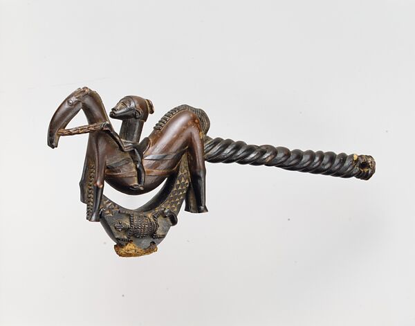 Gong Mallet with Equestrian Figure (Lawle), Wood, cotton, Baule peoples 